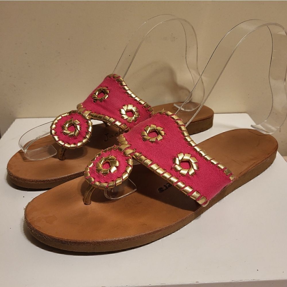 Jack Rogers "Navajo" Pink Leather w/Gold Whipstich Thong Sandals Sz.6. Ret $108 - Picture 2 of 5